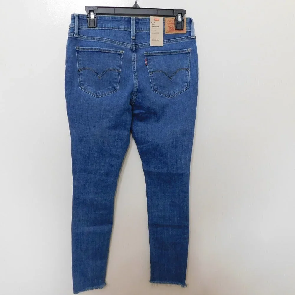 JR26 Levi's Hawaii Blue Women's 711 Fringe Cuff Mid-Rise Skinny Jeans 29 x 30 - Picture 2 of 2
